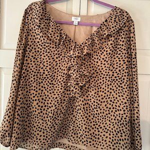 JCrew animal print v-neck ruffle shirt